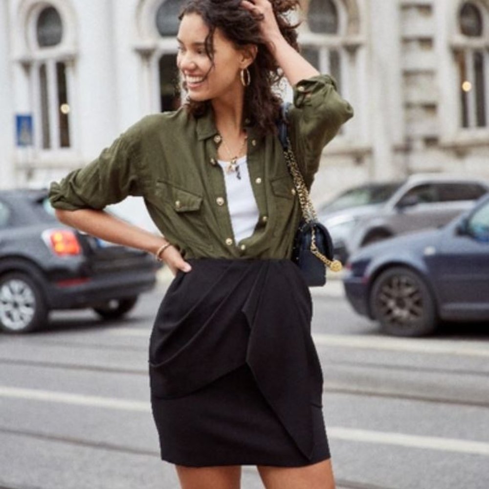 NWT The Kooples Short, Draped Black Crepe Skirt